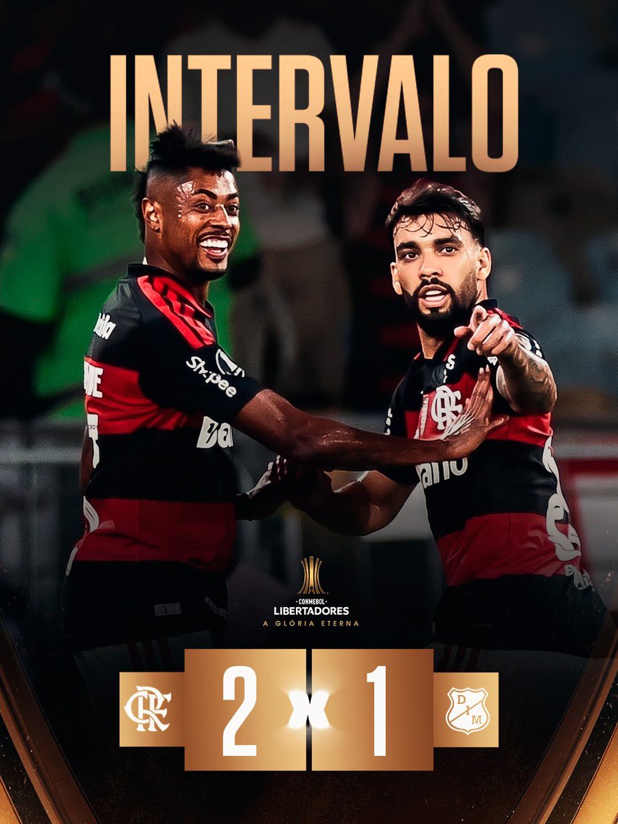 #Intervalo de jogo no Maracanã! O Mengão vai vencendo por 2x1 com gols de Paquetá e Bruno Henrique! #FLAxDIM