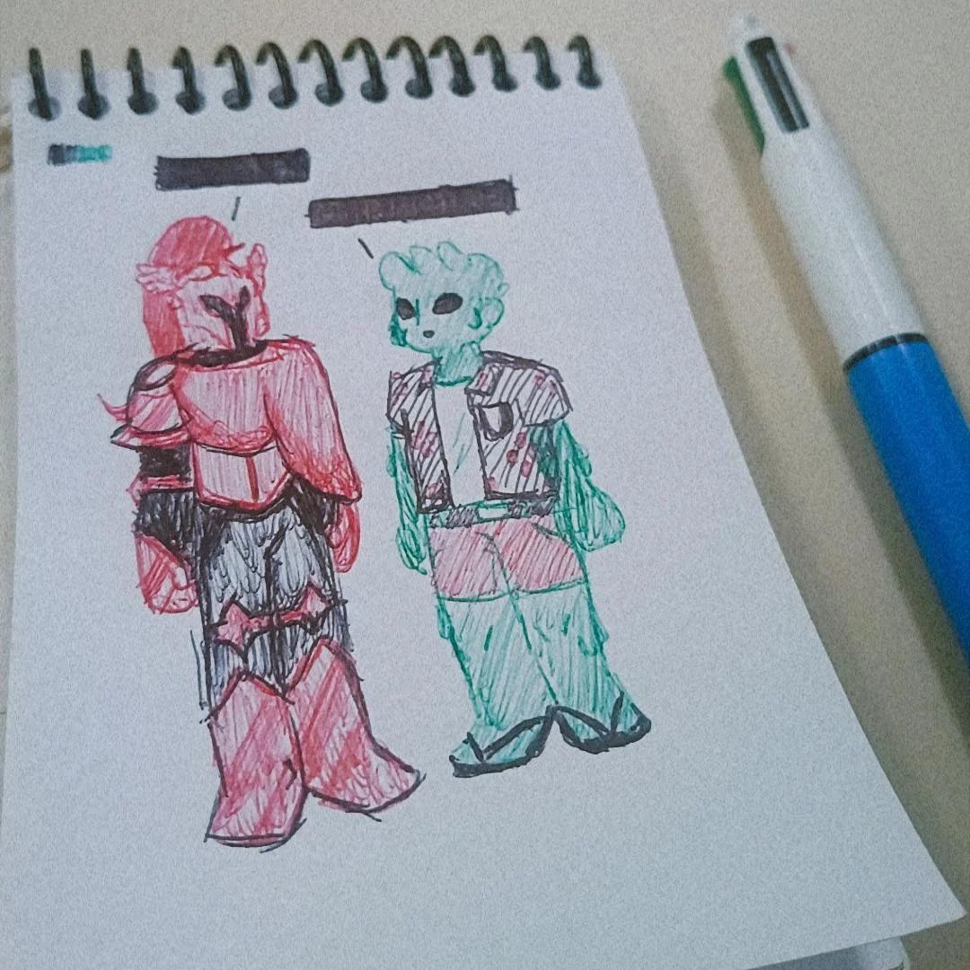 Desenhei na aula, pena que não tinha caneta amarela, mas enfim tô viciado nesse arg...
#sfawtde #dawtde #slimeknight