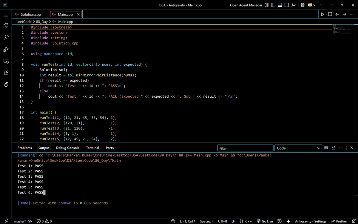 PankajB42550's tweet image. 🚀 Solved: Minimum Absolute Distance Between Mirror Pairs (@LeetCode Daily)

Traverse array, store last index of reverse(nums[i]). When nums[j] found in map, compute min distance.

📊▹ O(n) | O(n)
🔥 #Day80/90

#LeetCode #DSA #HashMap #Array #Mirror #ProblemSolving #CPlusPlus