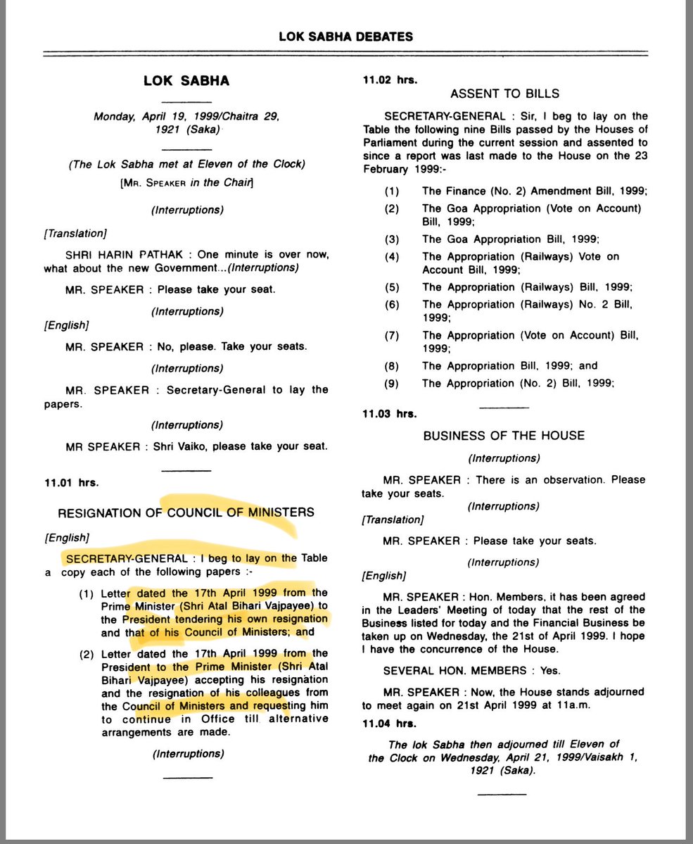 कांग्रेस का काला अध्याय 
32. 17 अप्रैल 1999 आज ही के दिन सोनिया गांधी जी के नेतृत्व वाली कांग्रेस ने 1 वोट से अटल बिहारी वाजपेयी जी की सरकार गिराई थी ।इसी अप्रैल 1998 में सीताराम केसरी जी को धोती खोलकर 24 अकबर रोड कॉंग्रेस कार्यालय से मारपीट कर निकाला गया और पार्टी का नेतृत्व