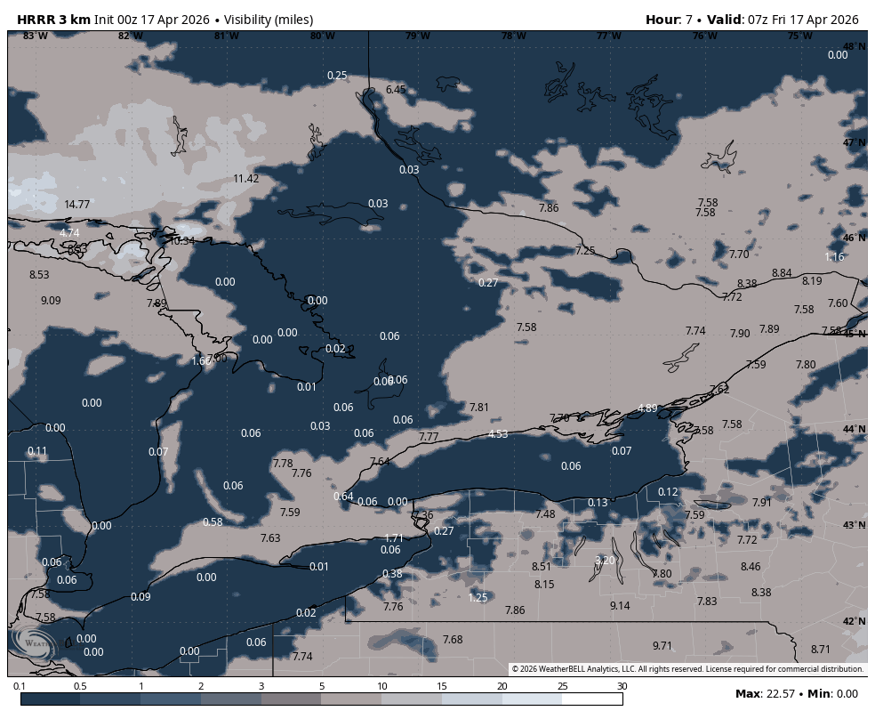 WxOntario1's tweet image. Dense fog likely overnight into tomorrow morning across parts of Southern #Ontario

Visibility will likely be near zero at times

Fog should start to burn off once the sun comes out

#OnWX #ONStorm