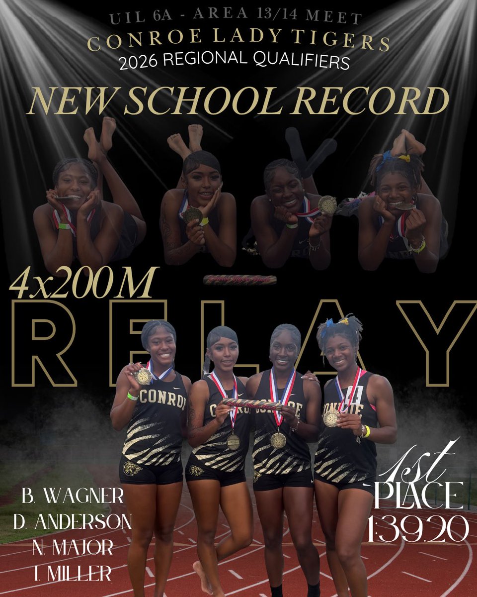 ogden_shannan's tweet photo. Another dominating performance by the 4x200 team after placing🥇at the District 13/14 Area Meet #upnextregionals #runfast #sicemtigers @CoachHardeman @Tasha_Smith78 https://t.co/PsVJQwIwKq