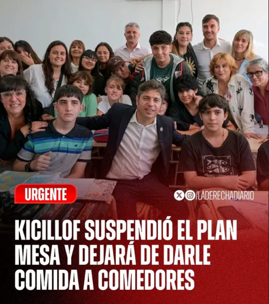 🚨KICILLOF CIERRA COMEDORES...

➡️Suspendió el "Plan Mesa" y POBRES quedarán SIN COMIDA
