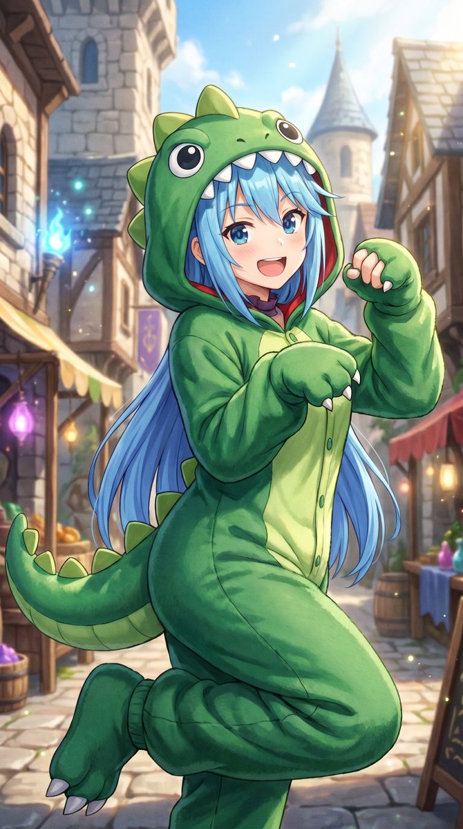 uramiyabi_'s tweet image. 今日は恐竜の日らしいです🦖
可愛く出来たのでいったんアクア様単品で❣
#aiart #恐竜の日 #konosuba #aqua