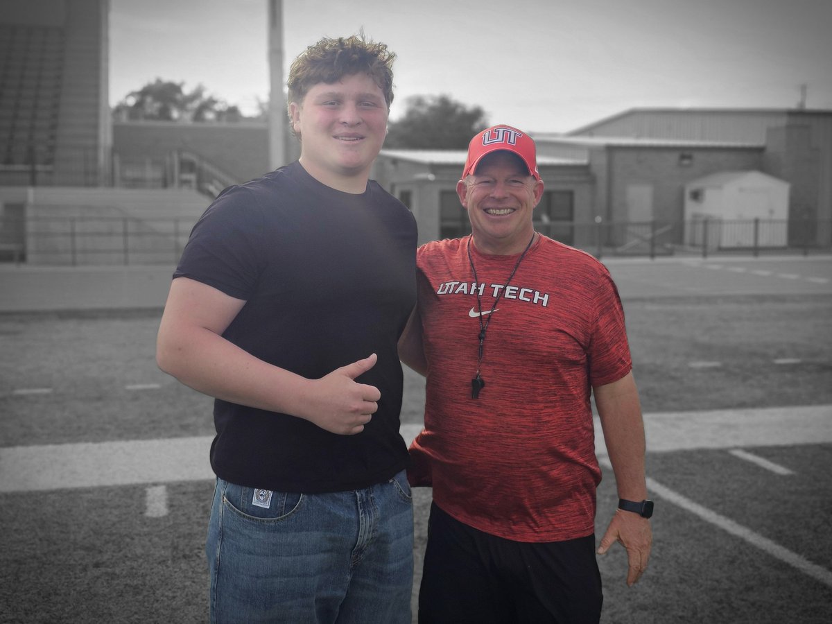 After a great spring practice visit, extremley blessed to receive my first D1 offer from <a href="/UtahTech_Fball/">Utah Tech Football</a>!
Thank you to <a href="/CoachL_Anderson/">Lance Anderson</a>, <a href="/CoachSweeter/">Kris Sweet</a>, and <a href="/McKelBrumfield/">Coach Brum</a> for believing in me and giving me this opportunity.
