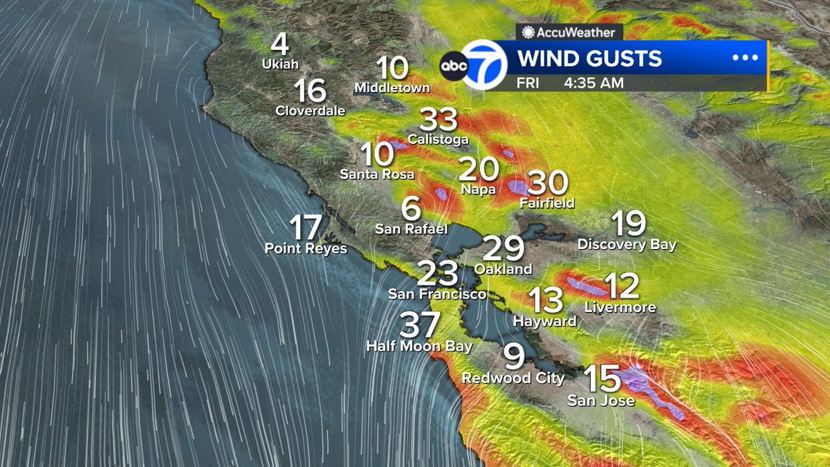 SandhyaABC7's tweet image. WIND FORECAST: Stays gusty through tomorrow AM &amp;amp; then, winds relax in the PM.  It will be sunny &amp;amp; milder!  Rain returns Monday!  #SanFrancisco #BayArea #CAwx #forecast