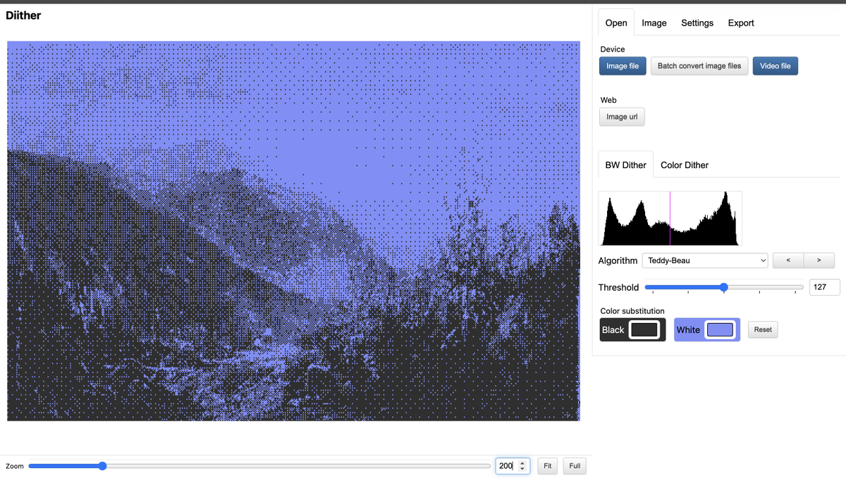 0xdiid's tweet photo. quick diither update: my own dithering algorithm (Teddy-Beau) is now available

I designed this exposure fusion algorithm quite a long time ago, but finally was able to port it to diither!

available always free https://t.co/kp3pYXP94j https://t.co/qkfsZXqYrI