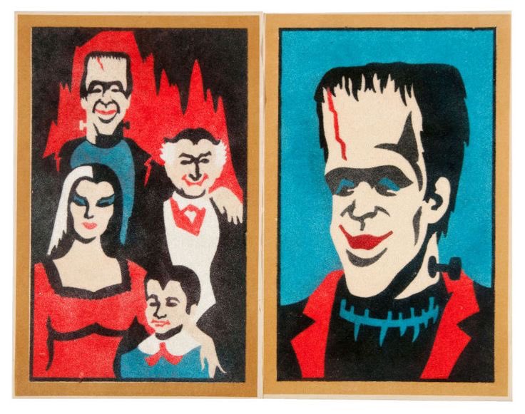 hauntorama's tweet image. Vintage ‘Stardust Touch of Velvet’, a popular 1965 Hasbro arts and crafts kit that used colored flocking to create fuzzy, textured pictures of characters from popular TV shows and movies like The Munsters, Batman, and Mary Poppins.
#Hasbro #HorrorArt #TheMunsters