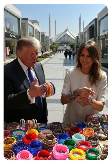 Day-2 in Pakistan  |  President Trump is busy in shopping some "colorful glass-made bangles" for  Melania from a local stall in an Islamabad street 🇵🇰 🤣