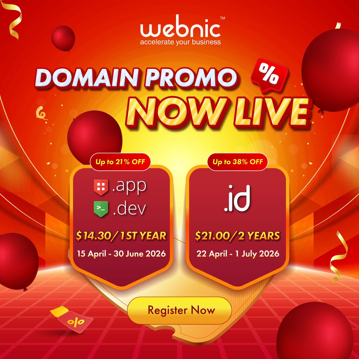 webnic_cc's tweet image. Domain promos are LIVE!
.APP &amp;amp; .DEV – $14.30 (1st year)
.ID – $21.00 (2 years)
Perfect for startups, devs &amp;amp; SaaS brands.
📈 Boost sales. Secure top names.
👉 portal.webnic.cc/login
#Domains #WebHosting #StartupTools