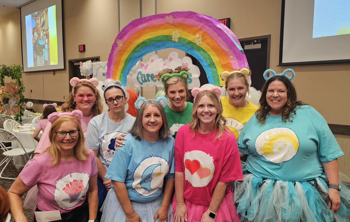 SHEtigertales's tweet photo. We had a beary fun time supporting Wilson Books from Birth! 💕📚 Dressed as Care Bears and raising funds for a great cause—spreading love, literacy, and a little extra cheer along the way! 🌈 @dollyslibrary 
#SHEtales #grumpybearneedsahug https://t.co/PuER92RGlu