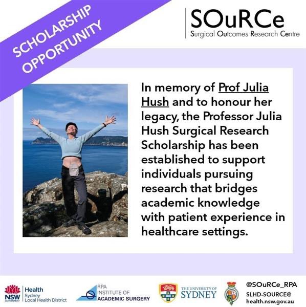 SOuRCe_RPA's tweet image. @SOuRCe_RPA would like to announce the Prof Julia Hush #Research #Scholarship to support individuals pursuing research that bridges academic knowledge with #patient #experience in #healthcare settings. 

For further information, please see: bit.ly/3OHBPc2

@SydneyLHD