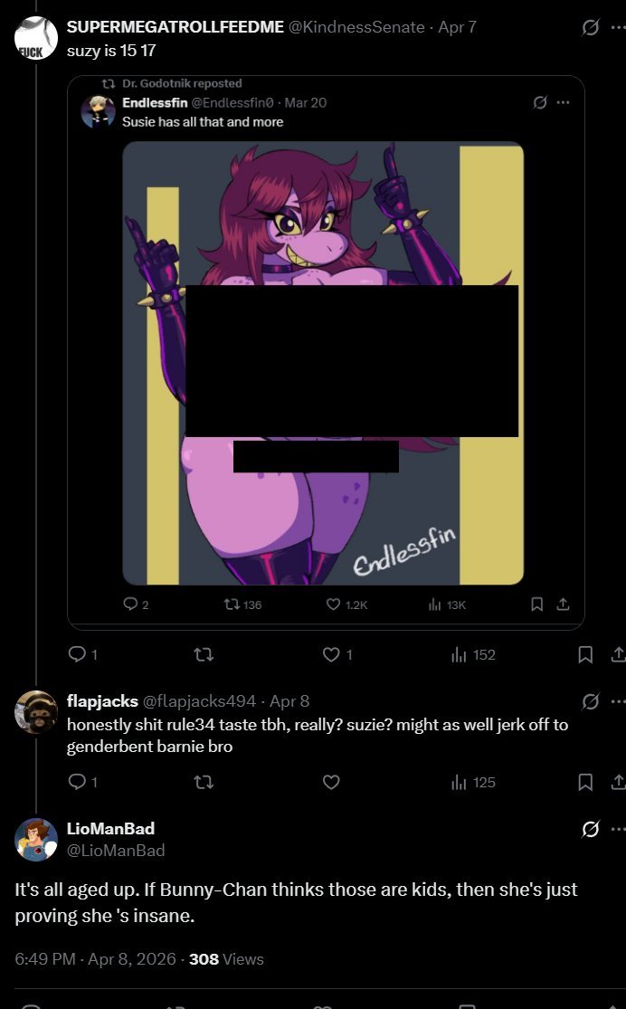 KindnessSenate's tweet photo. @LioManBad Lio goes around inviting children into places full of pedophiles, zoophiles, and known groomers. You should avoid at all costs.https://t.co/l9QuDFNhnm he also wants kids to record themselves being molested for evidence. https://t.co/XzT9gbs1zM