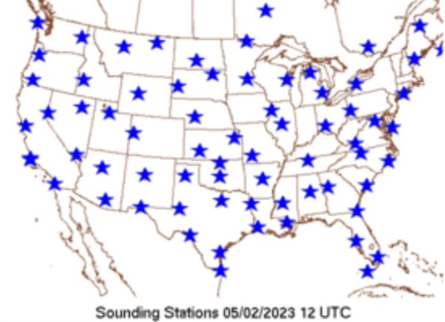 Missing the 12z balloon across a lot of sites degrades the mesoscale forecast a ton.  No soundings sampling from Yuma to Minneapolis. It also ruins the climatology. I’d argue the 12z balloon is the most important sounding of the day for the CONUS and severe weather.