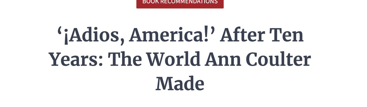 AnnCoulter's tweet photo. <<My Amazon account says that I bought it on Kindle on May 31, 2015. I was working for VDARE, and Ann had shown a great interest in the problems of immigration for years, attacking George W. Bush for his amnesty attempts, etc., but this was new, brilliant, and detailed.

Chapter headings included “The End of America Won’t Be Televised,” “Immigration as ‘Mystery Bargain Bin,’” “Immigrants and Crime: Why Do You Ask?” and a personal favorite: “Public Warned to Be on Lookout for ‘Man.’” These, along with “Why Do Hispanic Valedictorians Make the News, but Child Rapists Don’t?” highlight the media’s refusal to ever say an immigrant did anything bad, something I’ve described at length here.

There are four “Spot the Immigrant” chapters, which are not only about atrocities committed by immigrants; they also reveal the media’s refusal to admit to an immigrant angle in any of these stories.

SPOT THE IMMIGRANT! Case No. 1: Fresno, California [A Hmong gang rape in California]
SPOT THE IMMIGRANT! Case No. 2: Homecoming Dance [A Hispanic gang rape in the Bay Area]
SPOT THE IMMIGRANT! Case No. 3: Death Sentence Champions [A Mexican gang rape and double murder in Texas]
SPOT THE IMMIGRANT! Case No. 4: Indian Sex Slaves in Berkeley [An Indian businessman importing underage Indian girls for his own use]>>