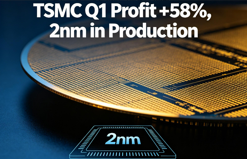 szsmyg's tweet image. TSMC posts record Q1 2026 results with profit up 58% as AI demand surges. 2nm enters production, 3nm expands, and revenue is set to grow over 30% this year.
#Chip #Electronics #TSMC
@googlenews 
Get more:smbom.com/news/46600
