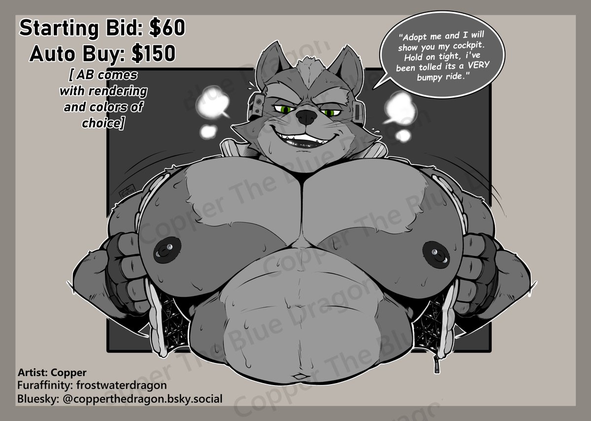 furaffinity.net/view/64696210/…

"You look like you could use a thrilling joy ride to the most dangerous part of the galaxy."

The next huge chested beasty is now LIVE FOR BIDDING! That's right, get yourself a space fox with plenty of chest hair to get you to where you want to go!