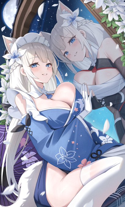 ステラソラのオトハを描きました。 白髪にキツネ耳、もふもふの尻尾、そして太ももの白ニーソ……。可愛すぎ #ステラソラ #StellaSora