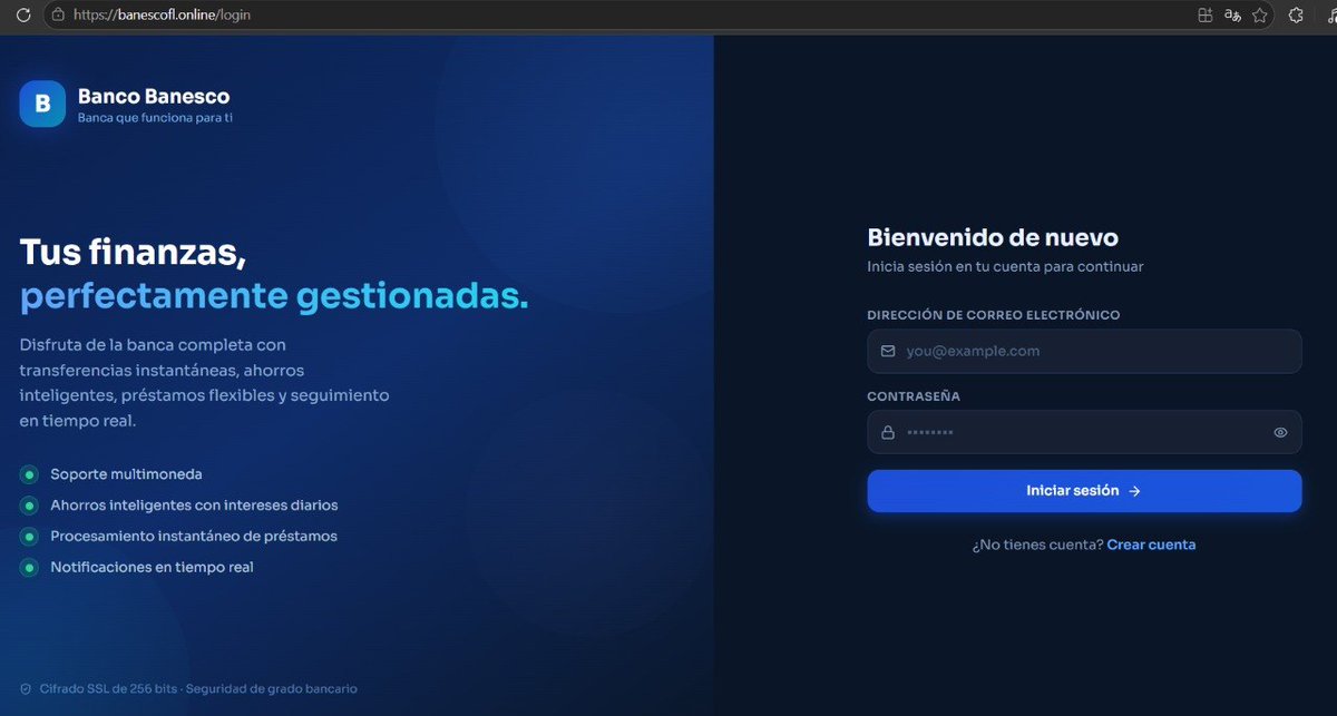 Ciberseg360's tweet photo. ⚠️ Alerta de seguridad

Se ha detectado un enlace sospechoso registrado recientemente que simula ser una página de acceso bancario: https://t.co/7hBZ1Xm1Hw

Este tipo de sitios pueden corresponder a intentos de suplantación de identidad (phishing) destinados a capturar https://t.co/71xZDC9Q0O