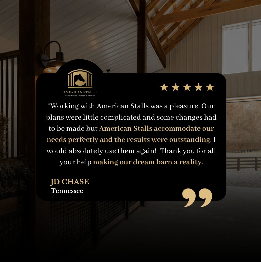 AmericanStalls's tweet image. Our team works hard to build the finest stabling equipment – backed with world-class, industry-leading customer service. Here is a 5 🌟 Review from our client 🐴

#CustomerService #Equestrian #BestHorseStalls #DreamBarn