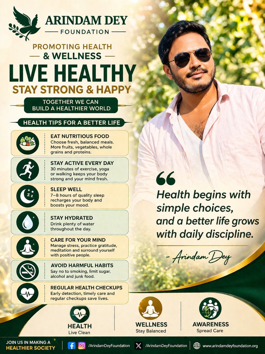 Be healthy 👉
#HealthTips
#ArindamDeyFoundation