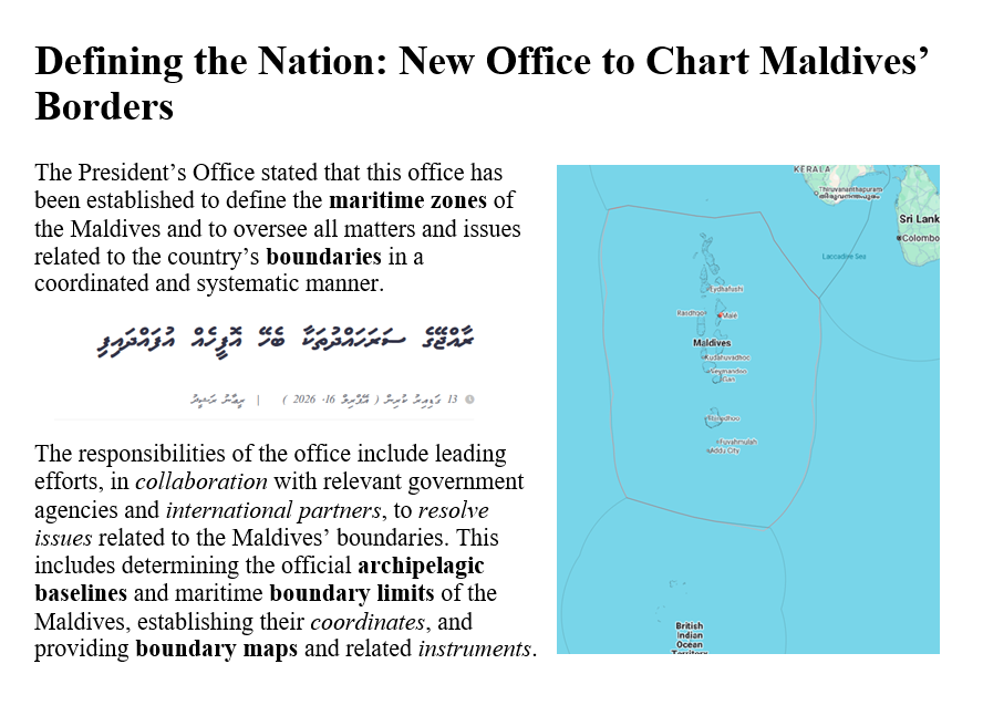 _mohamedimad's tweet image. #Maldives sets up a dedicated office to define #MaritimeBoundaries, strengthening #Sovereignty and #OceanGovernance. #zones #EEZ #UNCLOS #Chagos #Mauritius #UK #Geopolitics #Policy #BlueEconomy #NationalSecurity #MNDF @MoCImv @MFAORmv @MoEDmv 

#VisitMaldives