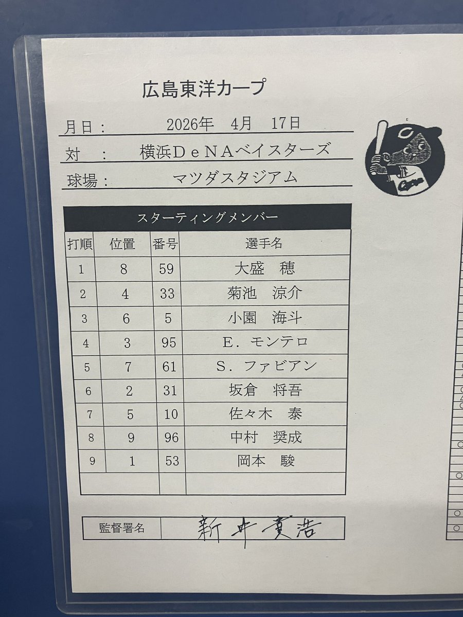 chugoku_carp's tweet image. 本日のスタメンです！
#carp