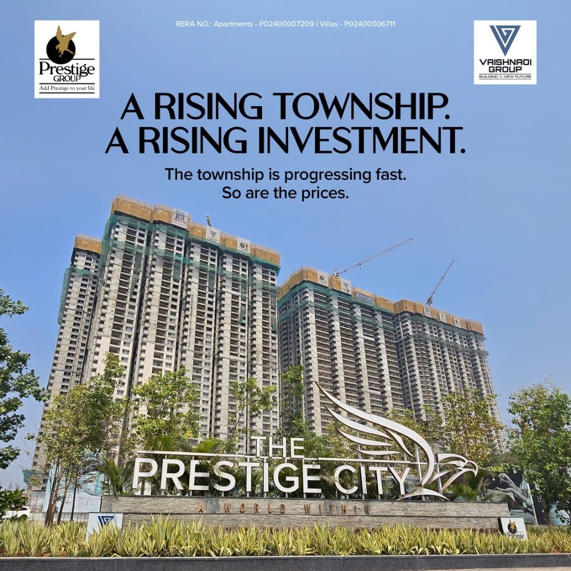 reddyprop's tweet photo. This is your window before the next price hike. The Prestige City 64 acres, premium homes, villas &amp; unbeatable connectivity.  Progress is fast. | Demand is faster. Don’t watch it grow. Be part of it.  📞 +919949762000 #HyderabadRealty #InvestNow #DreamHome https://t.co/Rg2pIXHw11