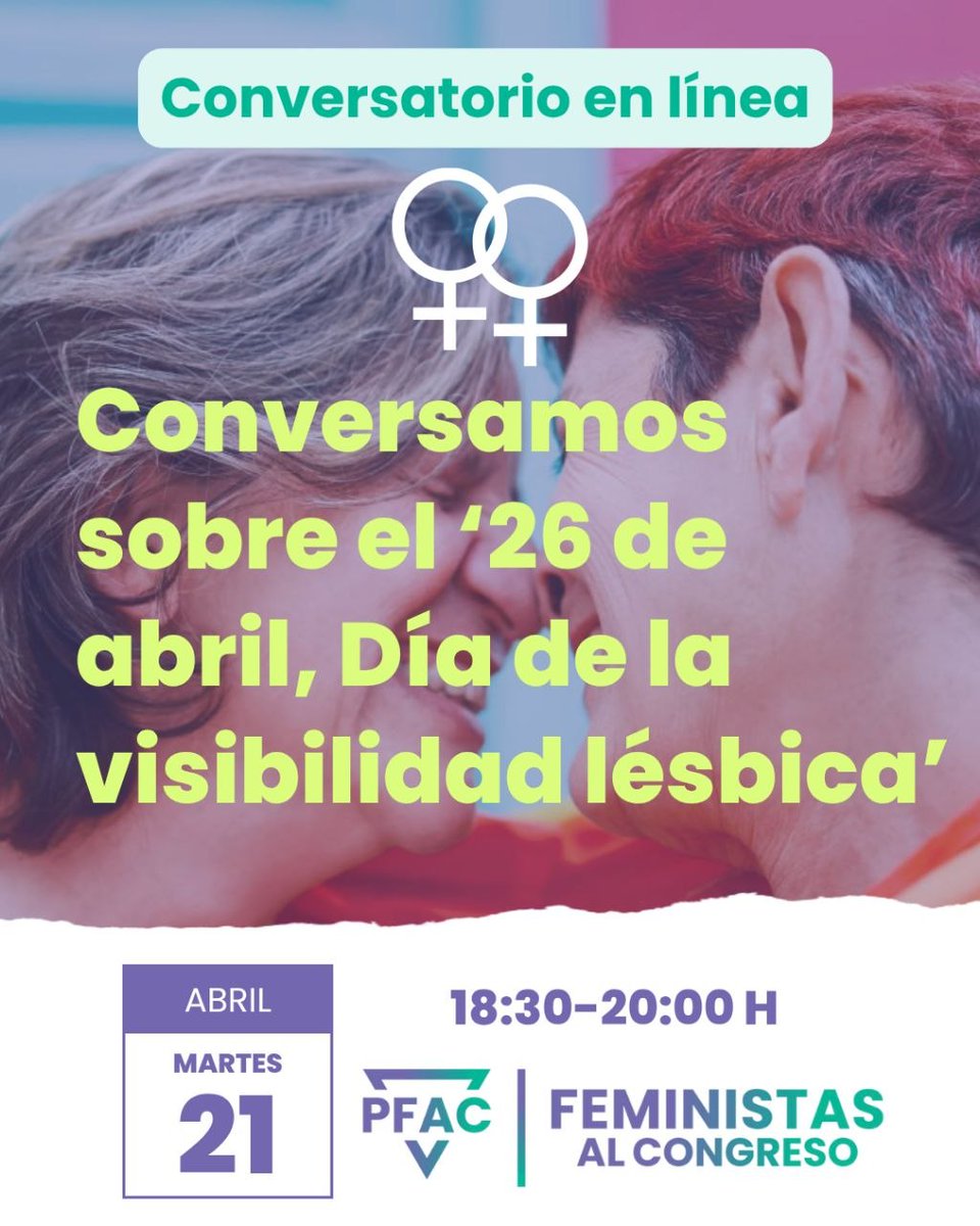 Mugimendu8m's tweet photo. Os recordamos que el próximo martes 21 las compañeras del @feministas_cong os invitan a un conversatorio en línea sobre la visibilidad de las lesbianas, en torno al Día Internacional de la #VisibilidadLésbica frente al peligro de borrado que sufren actualmente. 
⏰️ 18:30-20:00 https://t.co/QY6zPWrzLl