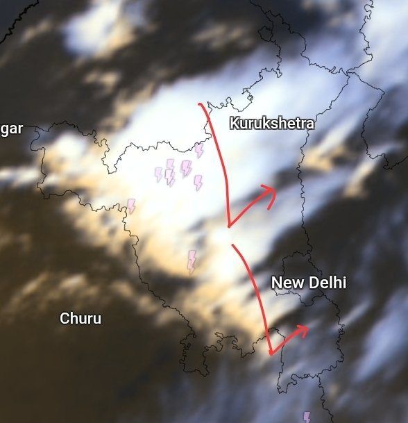 navdeepdahiya55's tweet image. Delhi NCR Update: 
Mild duststorm followed by quick 15-30 mins moderate rains &amp;amp; thundershowers likely over nearly 40-50% areas of #Delhi #Gurgaon #Noida #Faridabad #Ghaziabad b/w 3 to 5pm today. Marginal fall in temperature expected in rain impact areas. Some areas to miss out in
