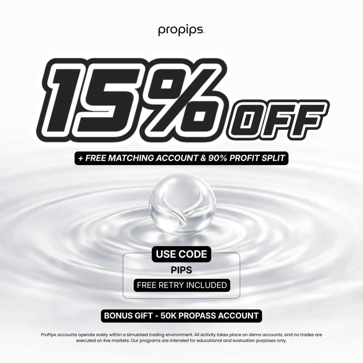 propips_io's tweet photo. SPRING PROMO 🌊 

15% OFF all evaluations
+ FREE Matching Account & 90% Profit Split

Use code PIPS before it’s gone
Includes FREE Retry and a Bonus 50K ProPass Account.

Trade smarter. Earn bigger. 🌐 https://t.co/HwL9FUn84k

#ForexTrading #TradeSmart #TrendingNow