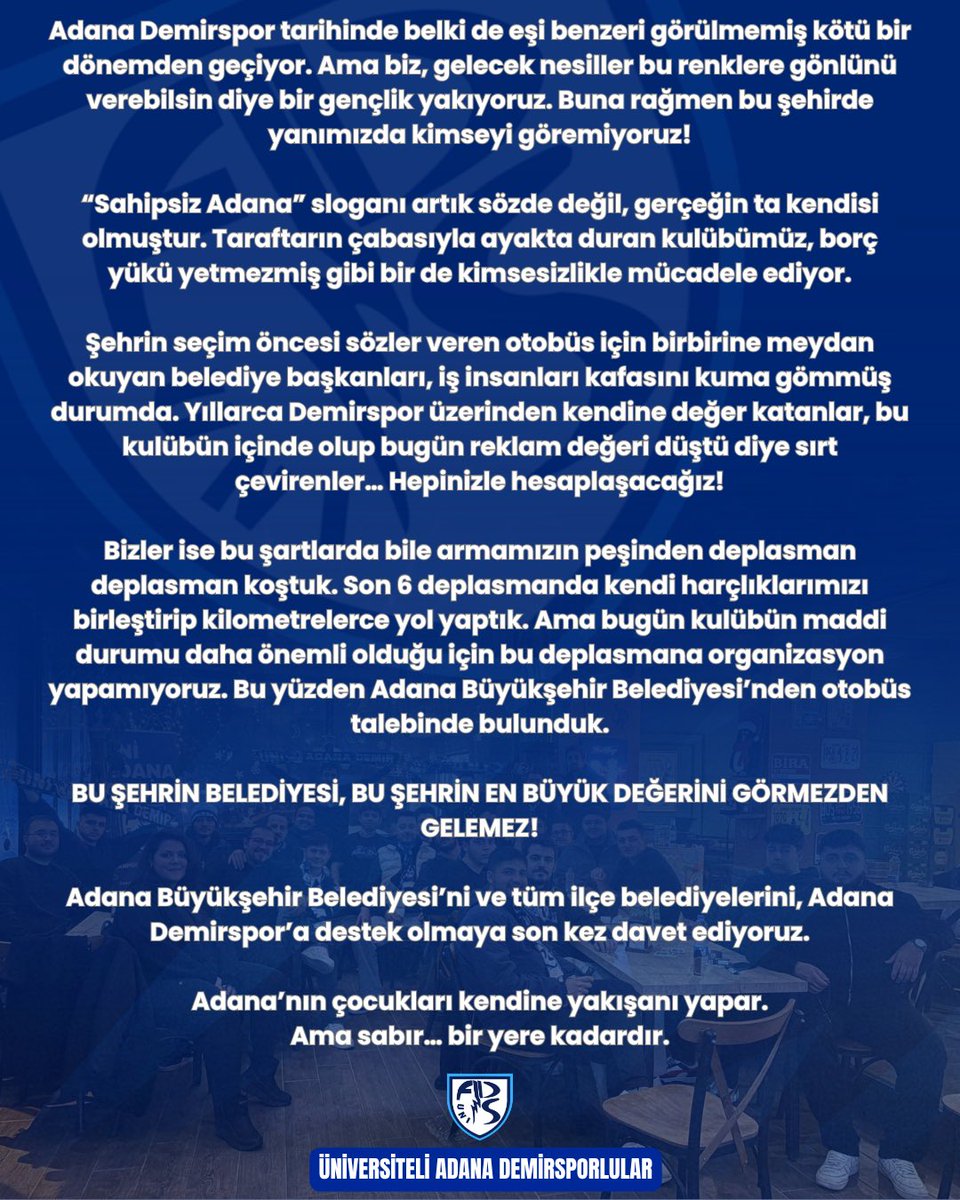 adanademiruni's tweet photo. Üni- Adana Demir gündeme dair açıklama; 

@Adana_Bld 
@ZeydanKaralar01 

#ÜniAdanaDemir https://t.co/em5Rt7g0sS