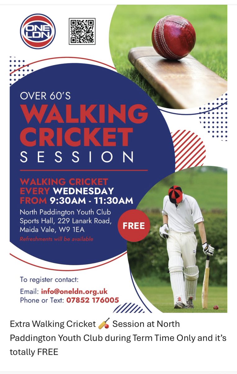 NafsikaT's tweet photo. Due to extra funding from the council, North Paddington youth club is able to offer activities for older people during the day when the kids are in school. Free walking cricket for anyone over 60. https://t.co/WllS3novir