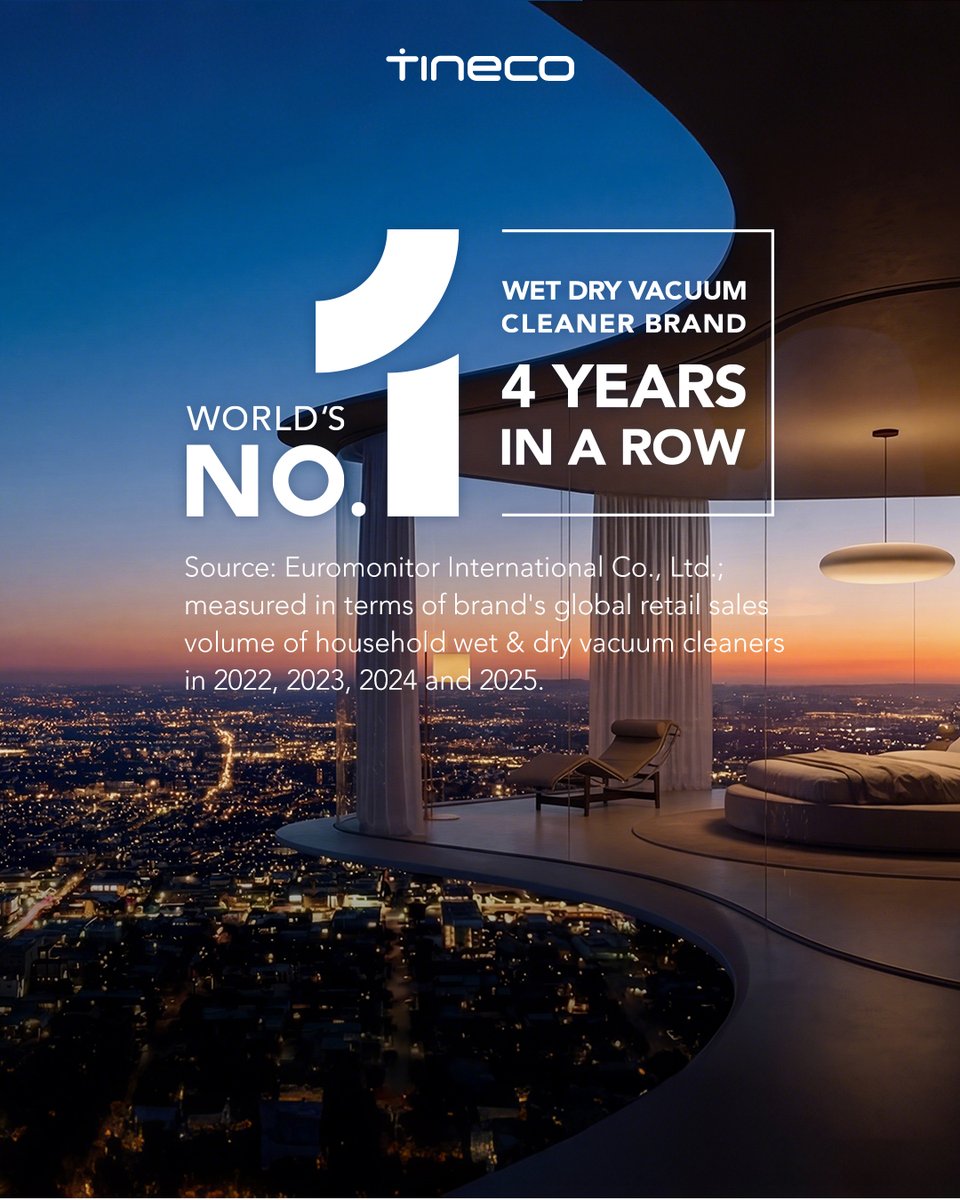 tinecoglobal's tweet image. Four consecutive years as the World’s No.1 Wet Dry Vacuum Cleaner Brand.
Trusted by over 23 million users worldwide, Tineco continues to redefine smart cleaning with powerful innovation and effortless performance.

#Tineco #SmartCleaning #ModernLiving