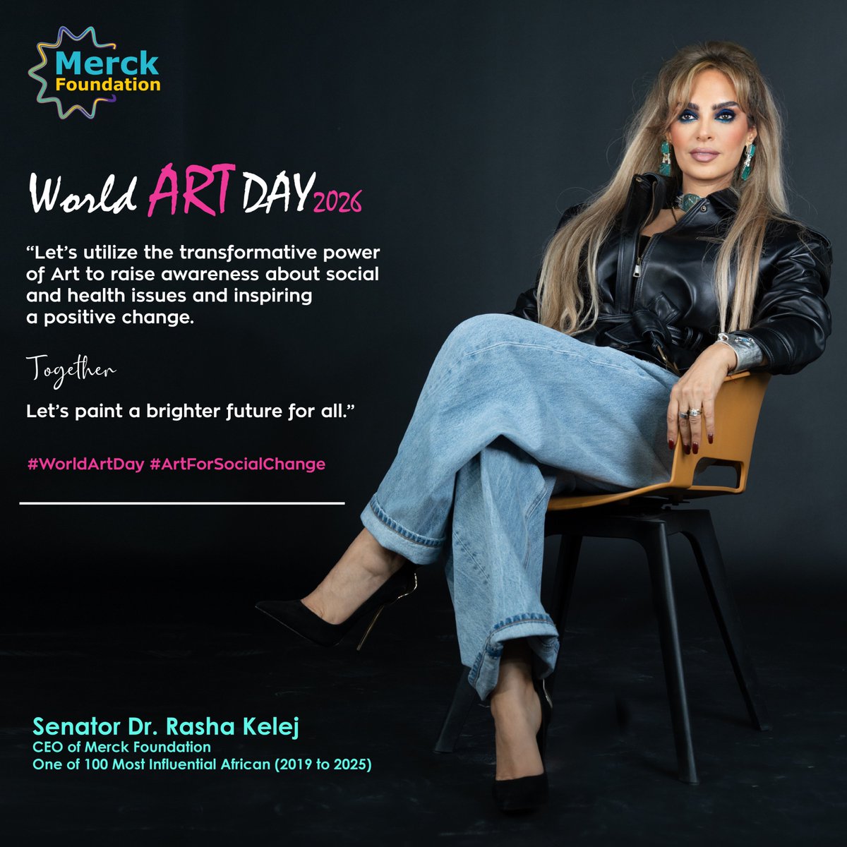Rashakelej's tweet photo. "Let's utilize the transformative power of Art to raise awareness about social and health issues and inspiring a positive change.
Together, let's paint a brighter future for all."
#WorldArtDay #ArtForSocialChange
Dr. Rasha Kelej
CEO of Merck Foundation
One of 100 Most Influential African (2019-2025)
