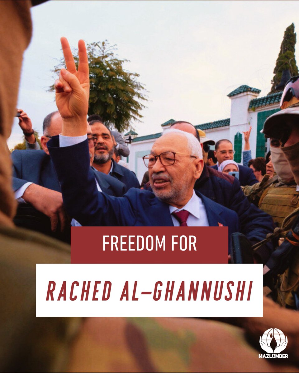 mazlumder's tweet photo. Freedom for Rached al-Ghannushi

It has been three years since Rached al-Ghannouchi, leader of the Ennahda Movement and former Speaker of the Tunisian Parliament, was arrested and detained on a day during Ramadan on political charges lacking concrete evidence.

We call on the Tunisian government to uphold the principles of the rule of law and immediately release all political prisoners, starting with Ghannushi.