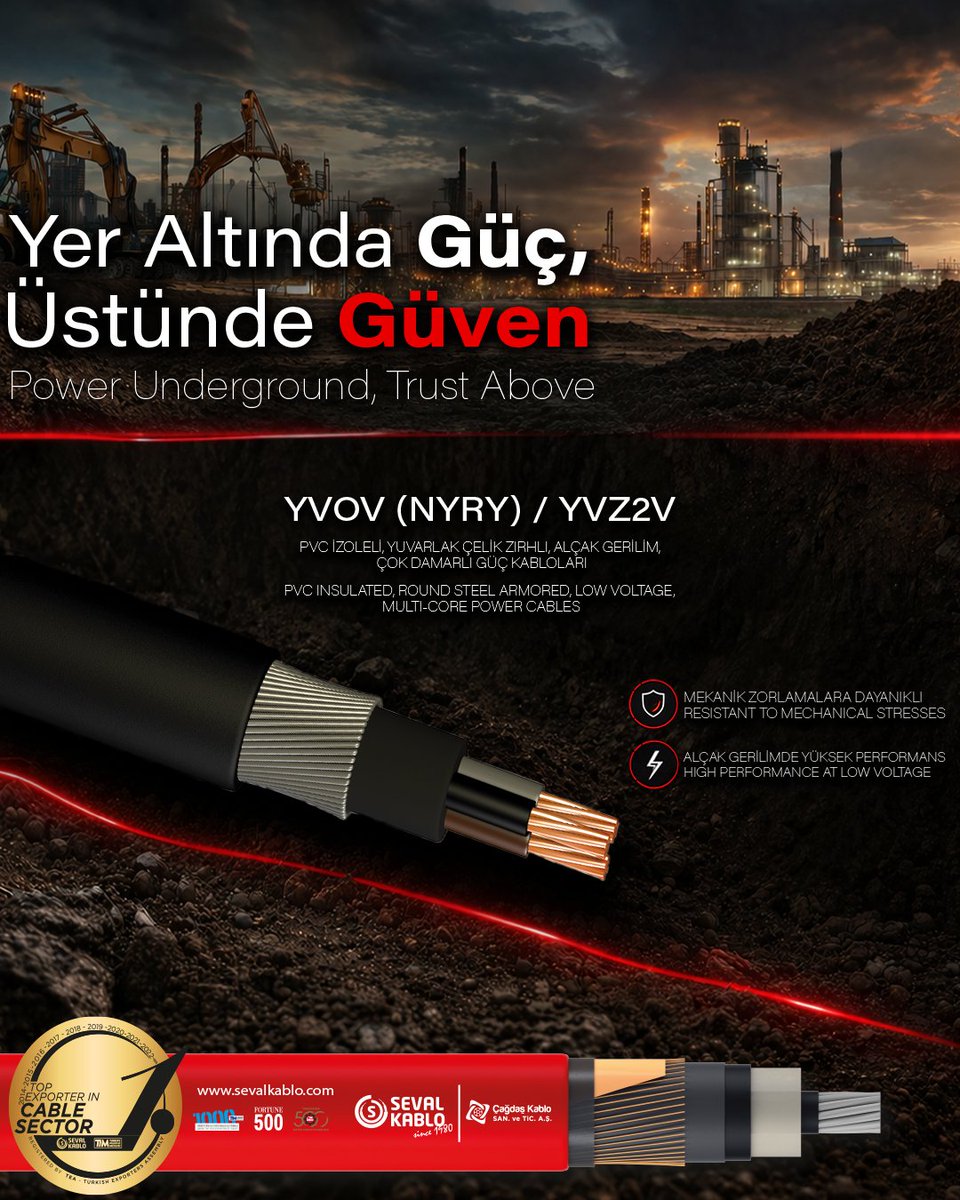 SevalKablo's tweet photo. [TR]
Yer altında güç, üstünde güven.

[EN]
Power underground, trust above.

#SevalKablo #PowerCables #EnergyInfrastructure #LowVoltage #IndustrialSolutions #UndergroundCables #ElectricalEngineering #CableIndustry #Infrastructure #EnergySolutions #MadeInTurkey #Engineering https://t.co/zacQpwLwfN