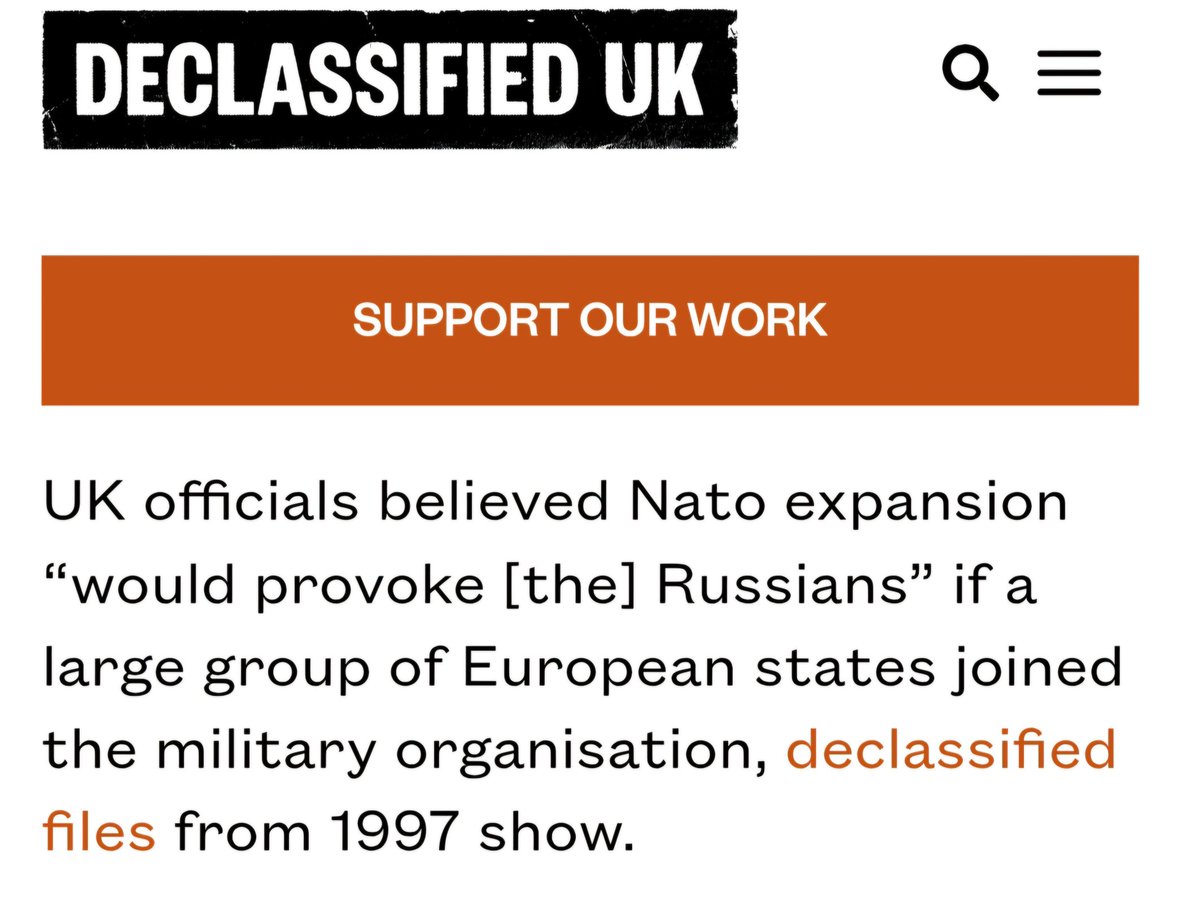 So much for the "Unprovoked Invasion" of Ukraine

Declassified British files clearly show that senior British politicians, civil servants and military personnel knew NATO expansion would "Provoke" Russia.

But they pushed for it anyway. Just like they are today pushing for War