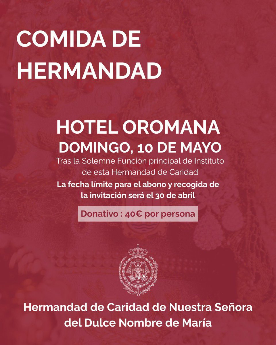 𝐂𝐎𝐌𝐈𝐃𝐀 𝐃𝐄 𝐇𝐄𝐑𝐌𝐀𝐍𝐃𝐀𝐃

Un año más, tras la Solemne Función Principal de Instituto la comida de Hermandad.
#Charitas #DulceNombre