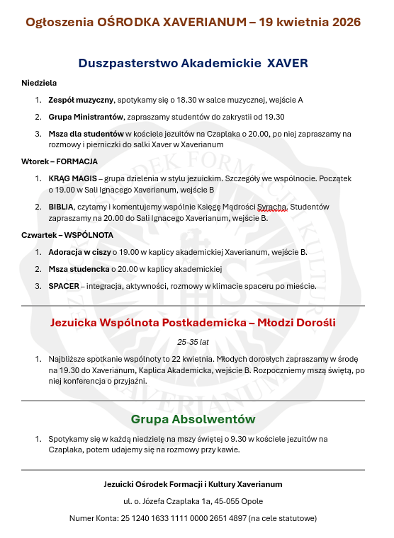 JarekStudzinski's tweet photo. ogłoszenia XAVERIANUM OPOLE :) https://t.co/m7kD0TEnZh