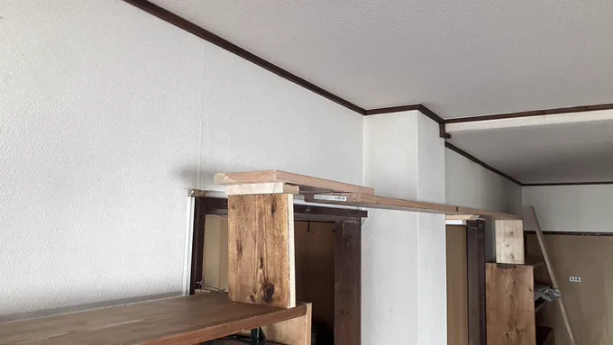 先ネコ達は猫道を作ってもあまり使ってくれなかったのですが、アルは高い所行きそうなので本棚の間にブリッジを作って見ました 使ってくれるかな?