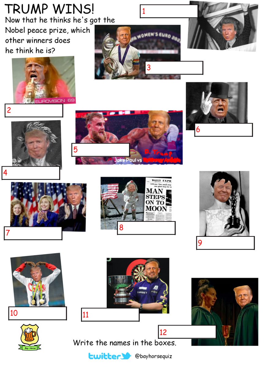 bayhorsequiz's tweet photo. Last night's picture round. 
(He likes having his face on someone else's body.) https://t.co/LliYcGptzu