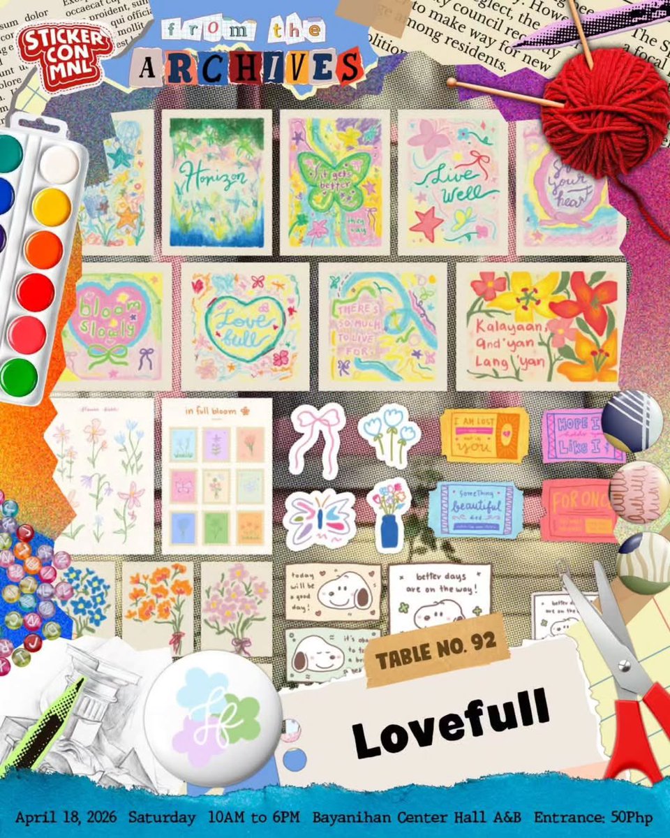 lovefull at stickercon archives 💐

🗓️ april 18 | 10am - 6pm
📍bayanihan center, pasig
💌 ₱50 entrance fee!

see you there! 🤍