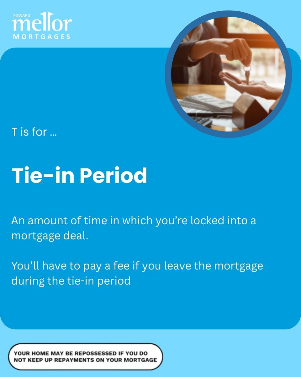 EMFinServices's tweet image. T is for ... Tie-in Period ✨🏠

An amount of time in which you're locked into a mortgage deal.

You'll have to pay a few if you leave the mortgage during the tie-in period. 🌟

#FinancialServices #FinancialServicesMarketing #EdwardMellor