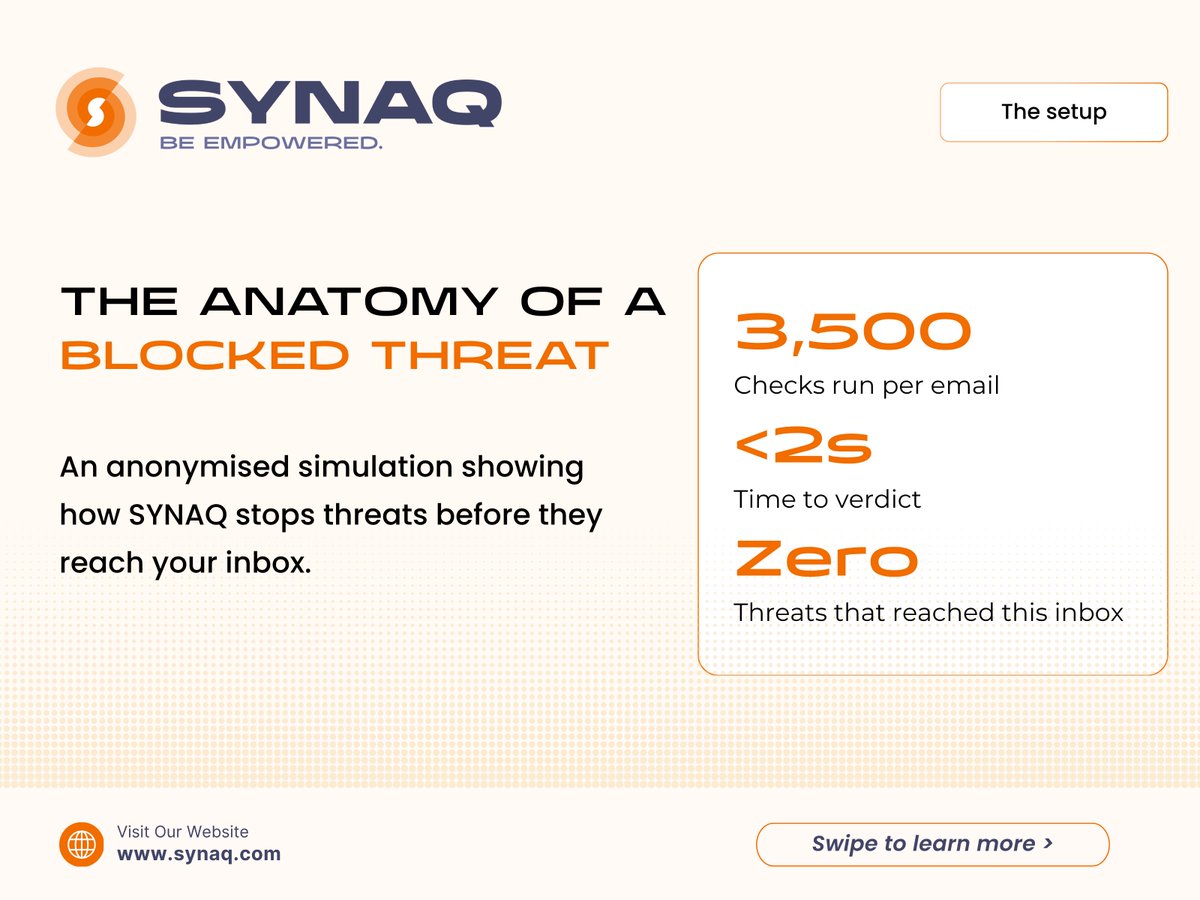 synaq's tweet image. This email looked legit.
 It wasn’t.

 Swipe to see how SYNAQ blocks threats before they become incidents.

#EmailSecurity #CyberSecurity #PhishingProtection #ThreatDetection

Learn More: zurl.co/jyUvR