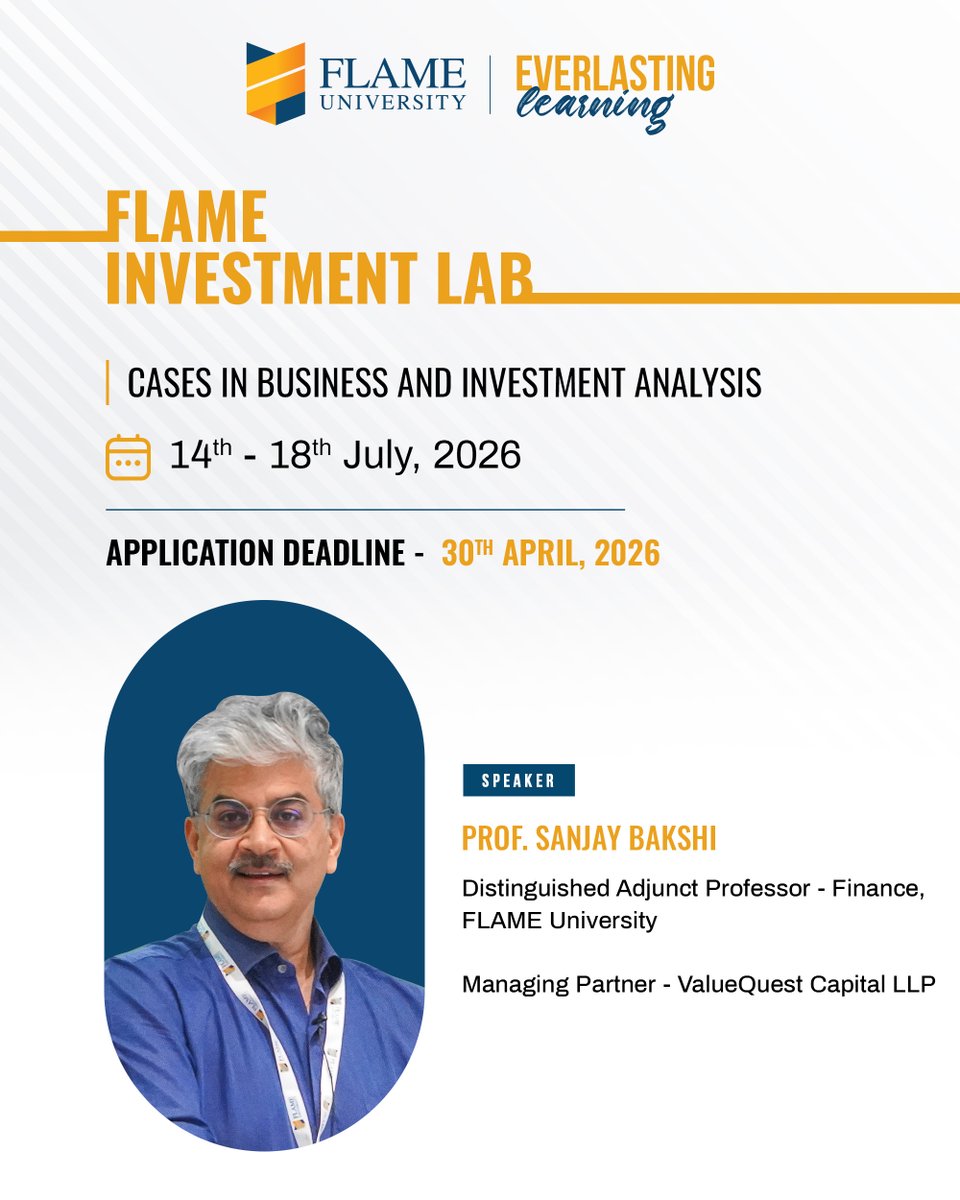 Embark on a journey into the world of value investing with the FLAME Investment Lab (FIL), the epicenter of value investing in India.

FIL offers immersive programs designed to deepen your understanding of global markets, emerging sectors, and the enduring principles of business