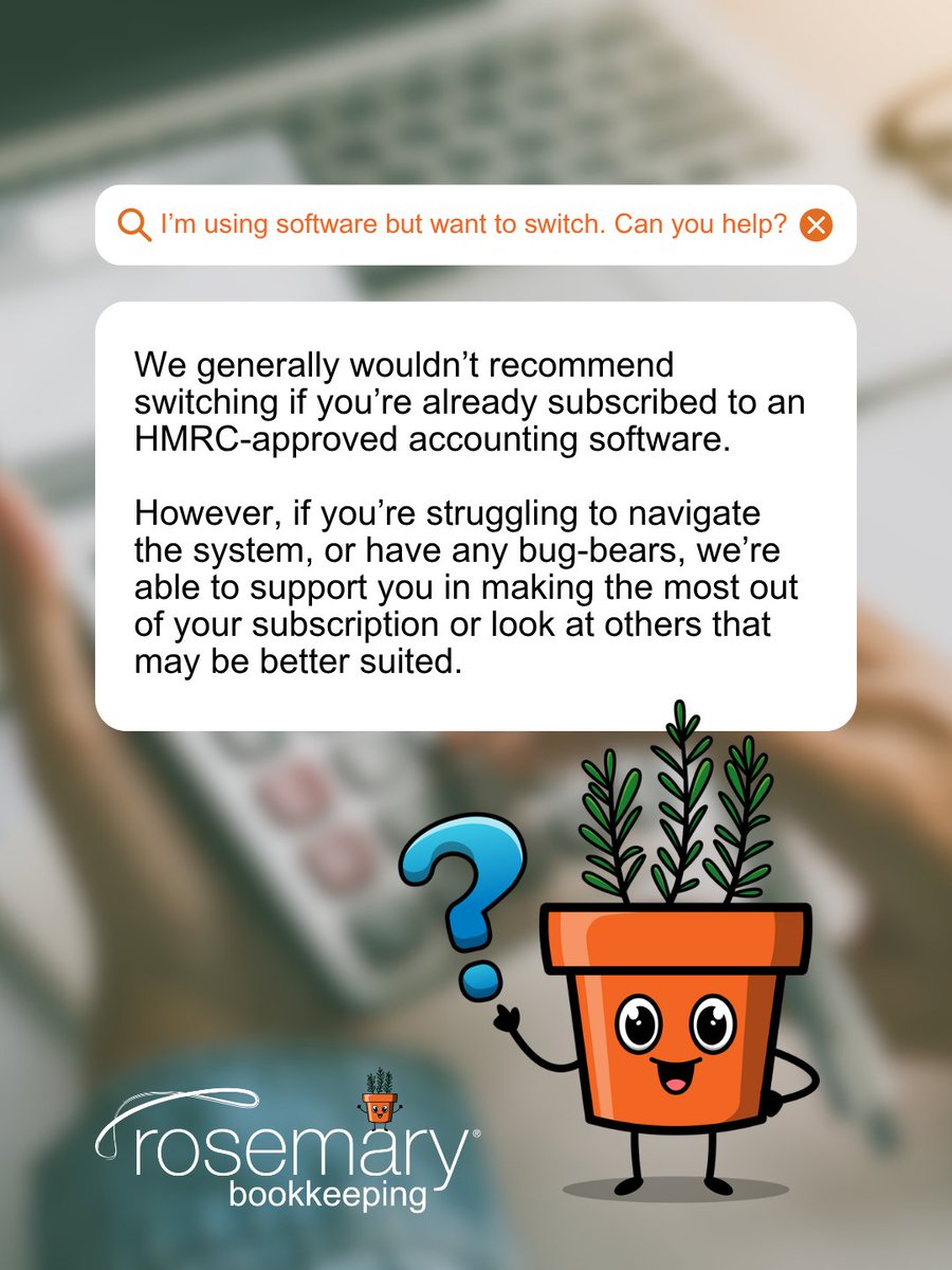 Using software, but not the right one for you and your business?

We can help you move over properly.
rosemarybooks.co.uk | 0345862 0072

#AccountingSoftware #Bookkeeping #RosemaryBookkeeping #FAQ #FAQFriday