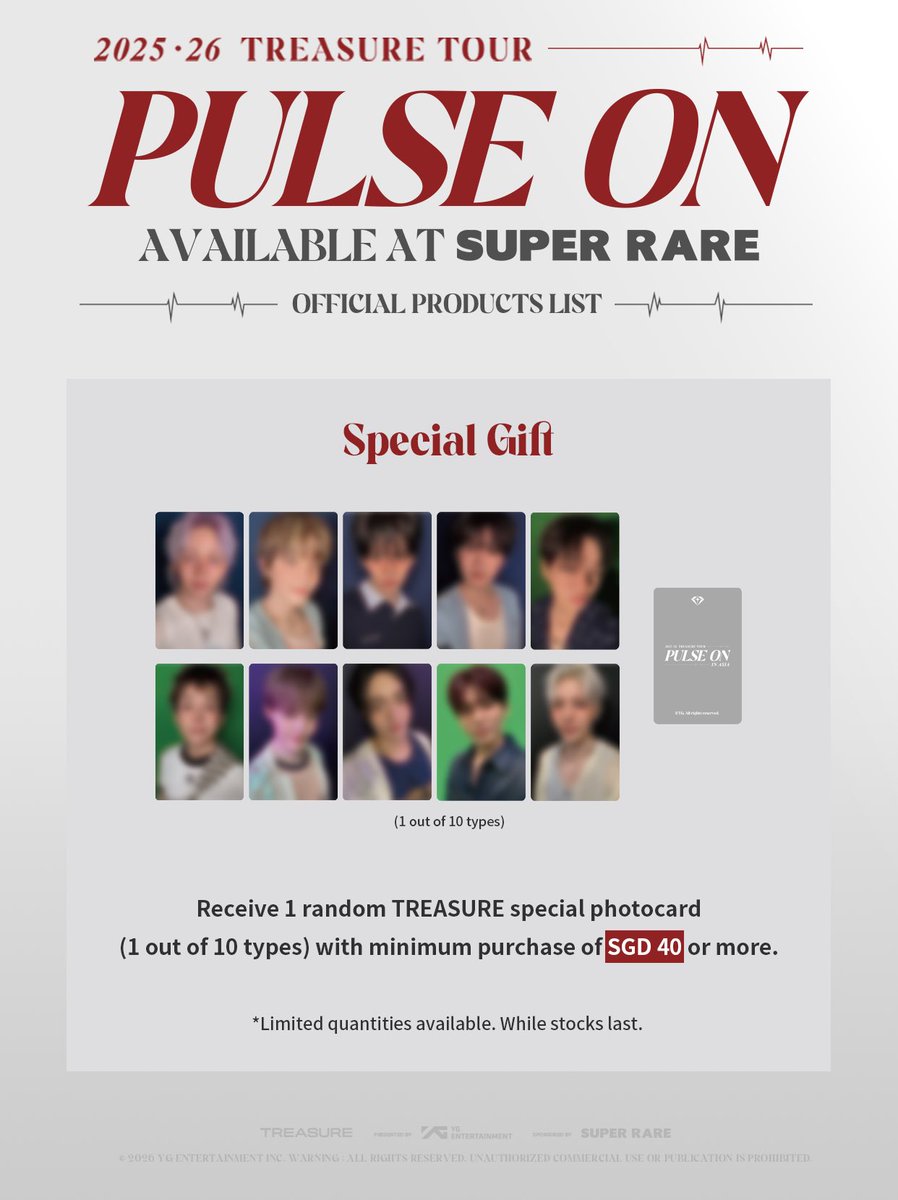 💓 Heartbeat signal detected

💎 2025-26 TREASURE TOUR [PULSE ON] OFFICIAL POP-UP
Singapore · Coming Soon

Dear TEUME in Singapore 📬：
Come to SUPER RARE and collect our exclusive memories together!

#TREASURE  #PULSE_ON  #YGSELECT
#SUPERRARE  #SR  #SUPERRARESG  #Singapore
