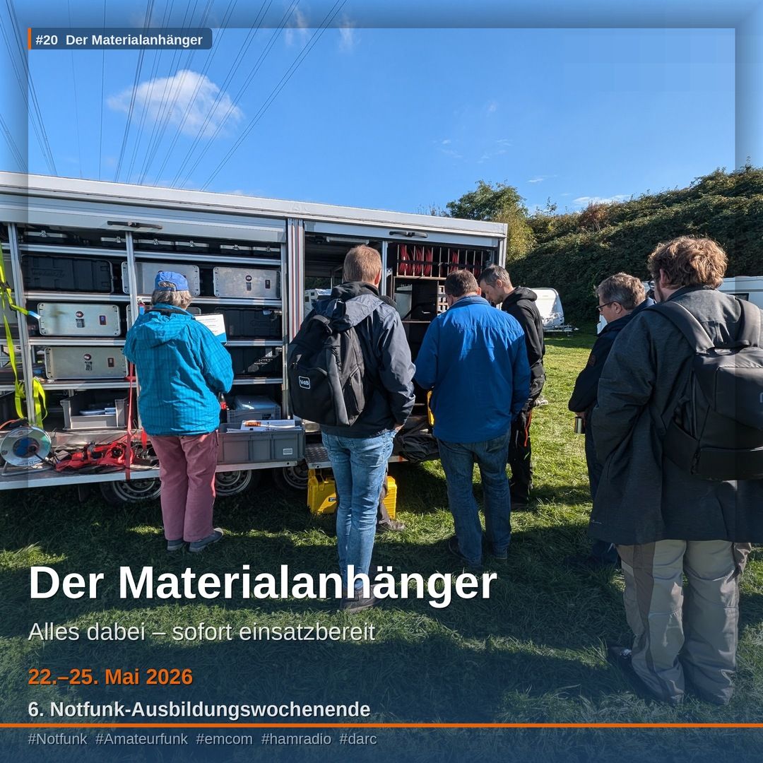 darcnotfunk's tweet photo. π Was steckt im Notfunk-AnhΓ€nger?
Alles. Router, Strom, Funk, Antennen.
Beim 6. Ausbildungswochenende arbeitet ihr damit!
22.β25. Mai 2026 πͺ
π https://t.co/ssyKgszZaa
#Notfunk #Amateurfunk #emcom #hamradio #darc https://t.co/sbLrzCaCHw