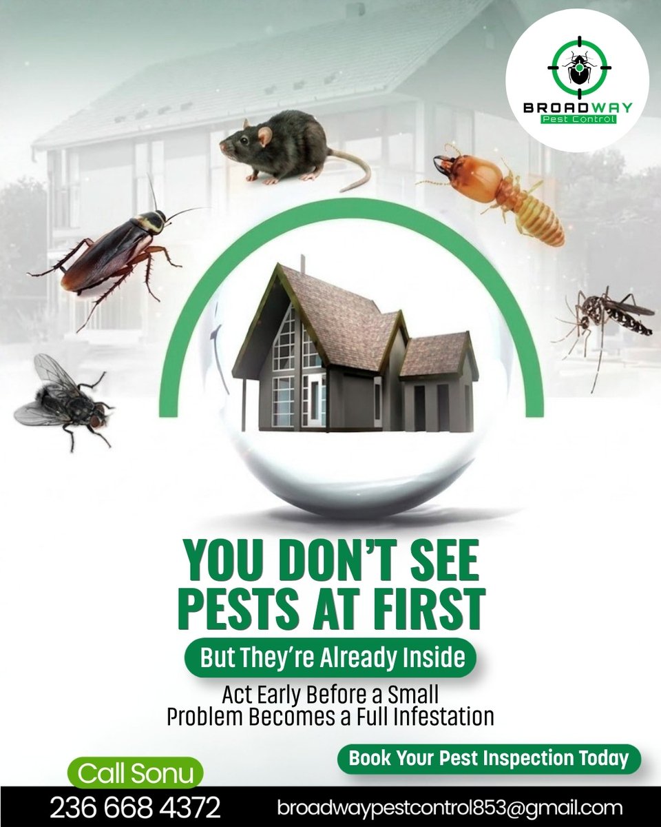 BroadPest93579's tweet photo. Pests hide before they spread. Act early in Surrey with Broadway Pest Control.

📞 Call now: 236 668 4372
🌐 https://t.co/gMEHxz8y9N

#broadwaypestcontrol #pestcontrolsurrey #pestinspection #homesafety #pestfree https://t.co/vAed3XQhW7